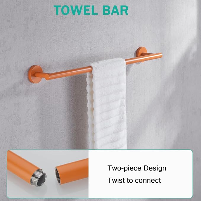 Bathroom Hardware Set,5 Pieces Bathroom Towel Bar Set,24 inch Towel Bar,Towel Ring for Bathroom,Robe Towel Hooks,Toilet Paper Holder Wall Mounted(Drilling),Orange,SE96006S-5HOR
