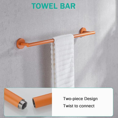 Bathroom Hardware Set,5 Pieces Bathroom Towel Bar Set,24 inch Towel Bar,Towel Ring for Bathroom,Robe Towel Hooks,Toilet Paper Holder Wall Mounted(Drilling),Orange,SE96006S-5HOR