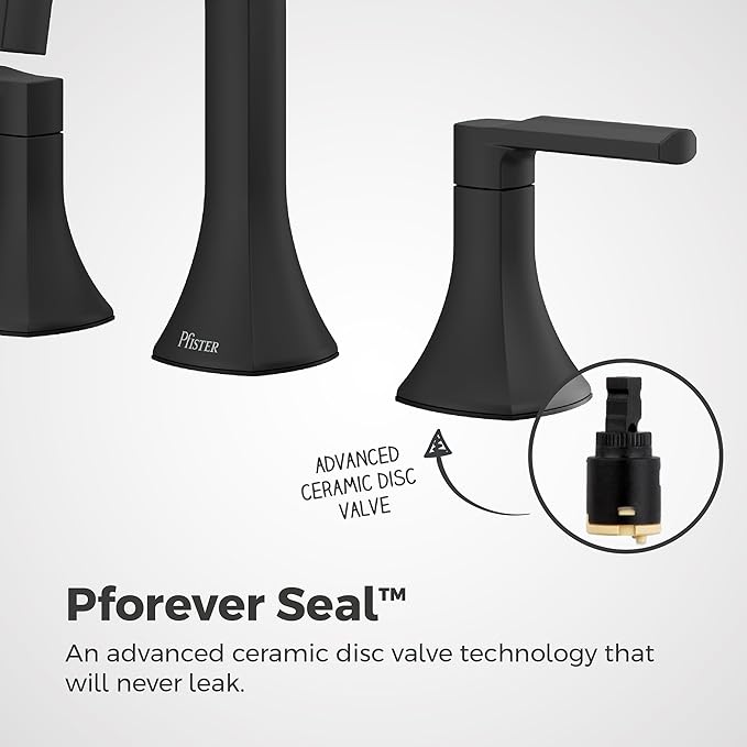 Pfister Vaneri Bathroom Sink Faucet, 8-Inch Widespread, 2-Handle, 3-Hole, NSF Certified, Matte Black Finish, LF049VRIBB
