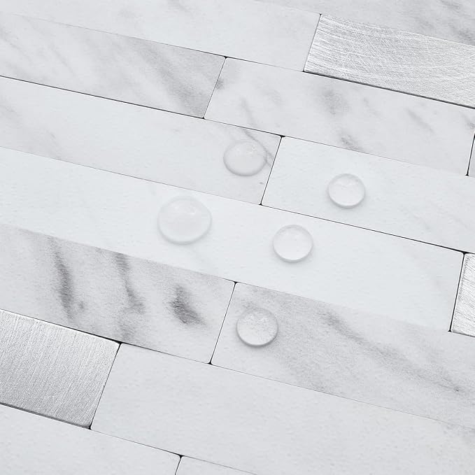DICOFUN 10 Sheets Marble Look Peel and Stick Backsplash Wall Tile, PVC Kitchen Backsplash Peel and Stick in White, 9.4 sq.ft