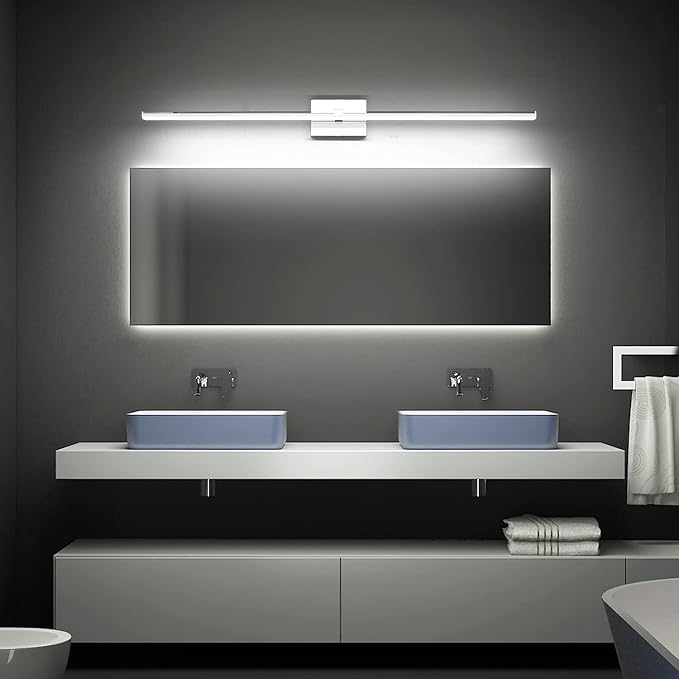 48 inch Vanity Lights - Chrome Bathroom Light Over Mirror Dimmable Modern LED Vanity Lighting Fixtures Cool White 6000K