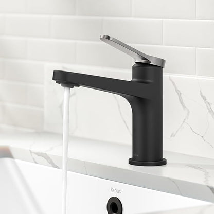 KRAUS Indy Single Handle One Hole Bathroom Sink Faucet in Spot-Free Brushed Nickel/Matte Black, KBF-1411SFBNMB