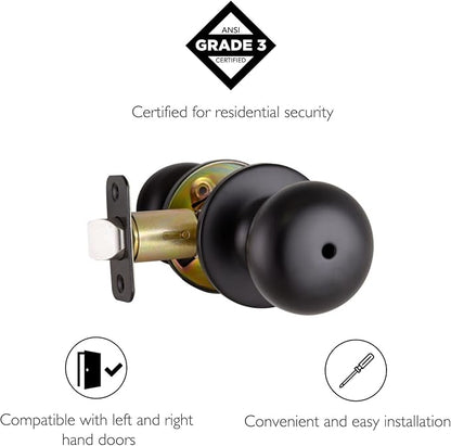Design House 778944 Cambridge 2-Way Adjustable Privacy Door Knob for Bathroom Bedroom, Matte Black