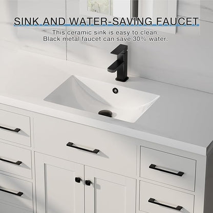 LUCKWIND 48" Modern Bathroom Vanity with Sink Combo, Contemporary Painted Storage Cabinet and Single White Sink, Include Soft-Closing Doors & Matte Black Faucet, White