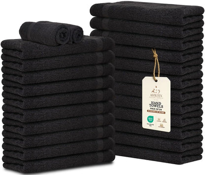 Premium 100% Cotton Hand Towels – Pack of 24, 16x27 Inch – Quick-Dry, Highly Absorbent Salon Towels for Hair Care, Gym, Spa & Bathroom – Black