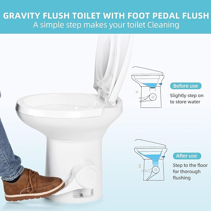 YITAMOTOR RV Toilet, Gravity Flush Toilet with Foot Pedal Flush, High Low Profile Gravity Camper Toilet for or RV, Trailer, Car, Motorhome, Caravan Trip | Gravity Flush Toilet with Foot Pedal Flush, High Low Profile Gravity Camper Toilet for or RV, Tra...