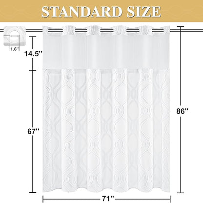 Yinhua No Hook Shower Curtain with Snap in Liner Set, 71" W×86" L, White | Hotel Style, See Through Top Window, Washable Waterproof, Tufted, Extra Long Hookless Curtain for Bathroom Bathtub