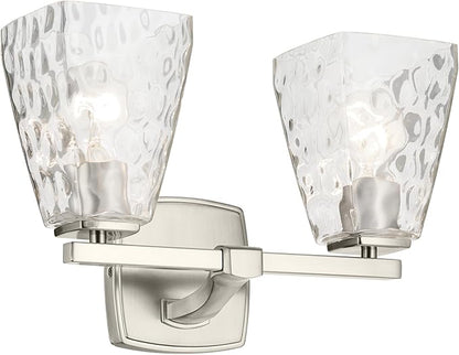 Kichler Marant 14.25" 2-Light Vanity Light with Clear Water Glass in Brushed Nickel, for Bathroom, Powder Room, Over a Mirror, (14.25" H x 9.5" H), 55215NIWTR