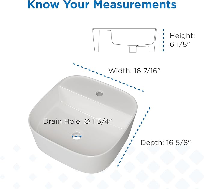 Gerber Cymira 16 in. Soft Square Vessel Bathroom Sink, Above-Counter Glazed White Fireclay Ceramic Vanity Sink with Faucet Hole, Modern Transitional Basin Sink Bowl, G0013783
