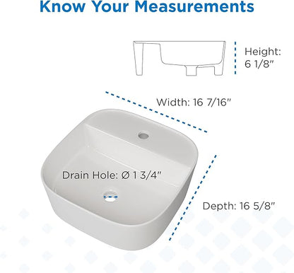 Gerber Cymira 16 in. Soft Square Vessel Bathroom Sink, Above-Counter Glazed White Fireclay Ceramic Vanity Sink with Faucet Hole, Modern Transitional Basin Sink Bowl, G0013783