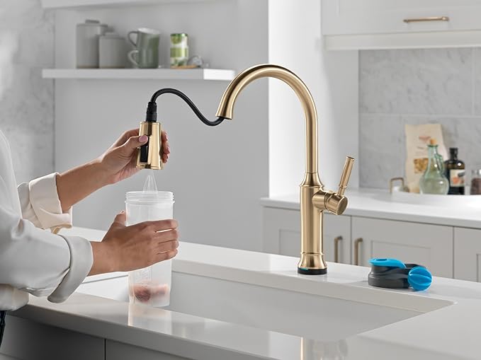 Delta Faucet Renaldi Touchless Kitchen Faucet with Touch Technology, Gold Kitchen Sink Faucet, Delta ProClean Kitchen Faucet, Pull Down Kitchen Faucet, Lumicoat Champagne Bronze 9184TL-CZ-PR-DST