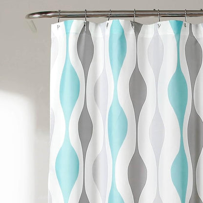 Lush Decor Mid Century Geo Shower Curtain Single 72" W x 72" L Turquoise & Orange - Blue Shower Curtains for Bathroom - Bathroom Curtain - Retro Decor