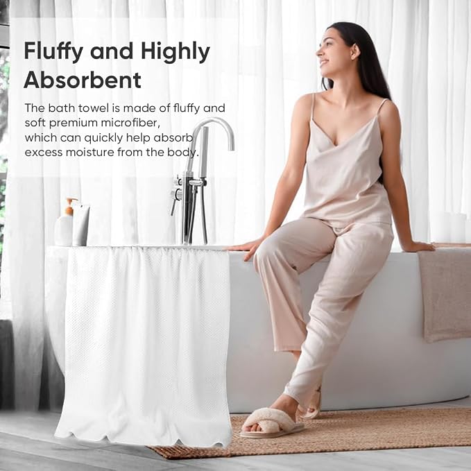 HOMEXCEL 4PK Bath Towel Set, 30x60 in, Absorbent Large Towels for Bathroom | Ultra Soft, Lightweight, Quick Dry Towels for Pool, Beach, Swim, Yoga, SPA, White