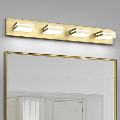 OKELI 5 Lights Bathroom Vanity Light Fixtures Gold LED Dimmable Vanity Light Over Mirror Modern Wall Mounted Lighting Fixture, 350° Rotatable Lamp Head 24W Cold White 6000K ETL Listed