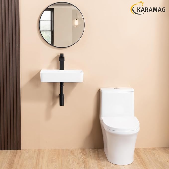 Small Vessel Sink 17.7"x11.2" Wall Mount Bathroom Sink Rectangular White Porcelain Ceramic Floating Tiny Bathroom Wall Mounted RV Sink