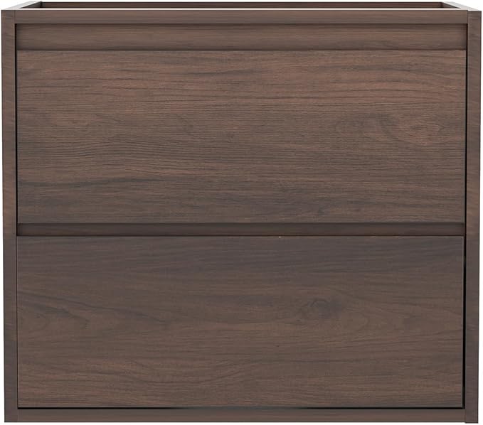 24 Inch Floating Bathroom Vanity Cabinet Only, Wall Mounted Wood Cabinet with 2 Divided Storage Drawers, Space-Saving Design for Small Bathroom, Rich Walnut Lacquer Finish, Easy Assembly