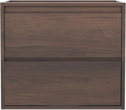 24 Inch Floating Bathroom Vanity Cabinet Only, Wall Mounted Wood Cabinet with 2 Divided Storage Drawers, Space-Saving Design for Small Bathroom, Rich Walnut Lacquer Finish, Easy Assembly