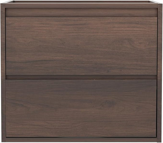 24 Inch Floating Bathroom Vanity Cabinet Only, Wall Mounted Wood Cabinet with 2 Divided Storage Drawers, Space-Saving Design for Small Bathroom, Rich Walnut Lacquer Finish, Easy Assembly