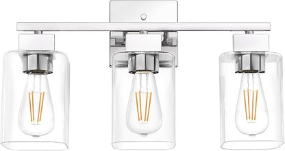 Espird Chrome Bathroom Vanity Light - 3 Light Bathroom Light Fixture Square Design & UL Certification, Bath Room Lighting Fixtures Over Mirror, Modern Vanity Lighting Fixture for Living Room