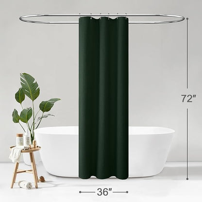 Stall Waffle Shower Curtain - Dark Green Cotton Fabric Texture Heavyweight Shower Curtains for Narrow Bathroom,Washable,36Wx72L