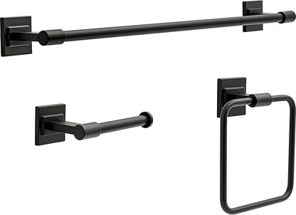 Delta Faucet McLaren 3-Piece Bathroom Set, Matte Black, 18"/24" Towel Rack, Toilet Paper Holder, Ring MCL63-MB