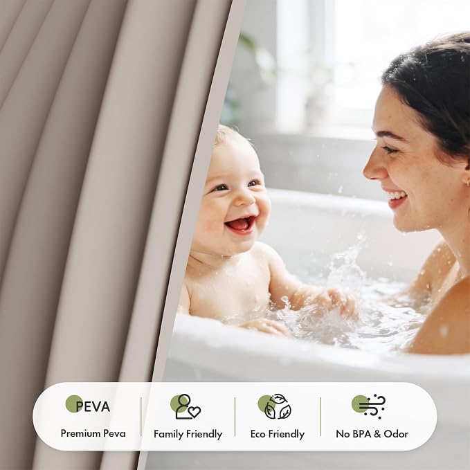 Bathway Shower Curtain Liner, Tan Shower Curtain Liner 72x72 PEVA Waterproof Shower Curtain Liner Plastic with 3 Magnets and 12 Rustproof Metal Grommets, Lightweight Khaki Shower Liner for Bathroom
