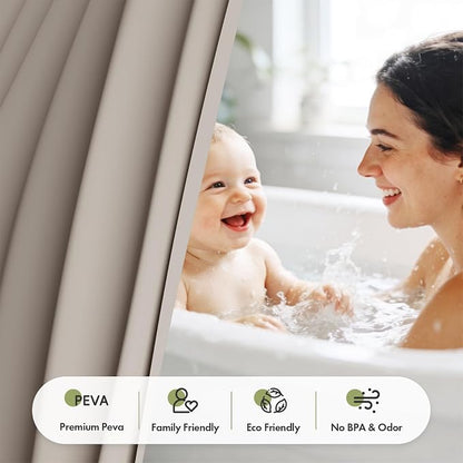 Bathway Shower Curtain Liner, Tan Shower Curtain Liner 72x72 PEVA Waterproof Shower Curtain Liner Plastic with 3 Magnets and 12 Rustproof Metal Grommets, Lightweight Khaki Shower Liner for Bathroom