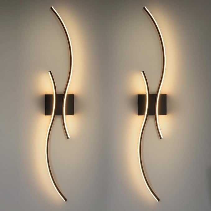 CANEOE Modern Led Wall Light, Black Indoor Led Wall Sconce Lighting, Bathroom Vanity Light Fixtures Over Mirror for Living Room Hallway Bedroom Bedside Wall Lamp (Black,3000K, 2 Packs,Hard-Wired)