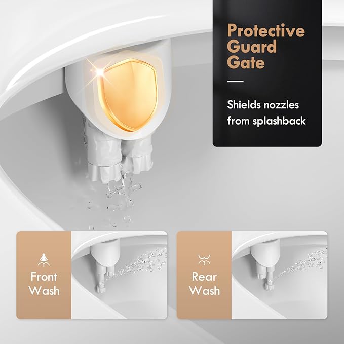 Non-Electric Bidet Attachment for Toilet Seat, Dual Temperature Rear and Feminine Wash, 7.9ft Hot Water Hose, Temperature Display