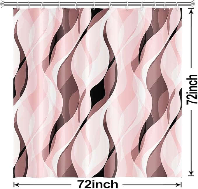 Pink Shower Curtain, Modern Abstract Pink and Grey Striped Shower Curtain Set for Bathroom Waterproof Shower Curtain with Hooks, 72x72 Inch