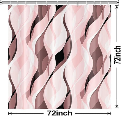 Pink Shower Curtain, Modern Abstract Pink and Grey Striped Shower Curtain Set for Bathroom Waterproof Shower Curtain with Hooks, 72x72 Inch