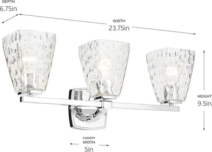 Kichler Marant 21.25" 3-Light Vanity Light with Clear Water Glass in Chrome, for Bathroom, Powder Room, Over a Mirror, (21.25" W x 9.5" H), 55216CHWTR