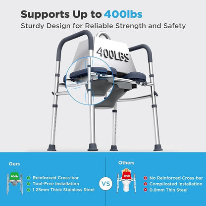 Bedside Commode for Seniors,FSA/HSA Eligible 3-in-1 Commode Toilet | Adjustable Height & Width, 16.5 Inch Soft Seat Plate, Tool-Free Assembly, Durable Aluminum Frame, Use as Raised Toilet