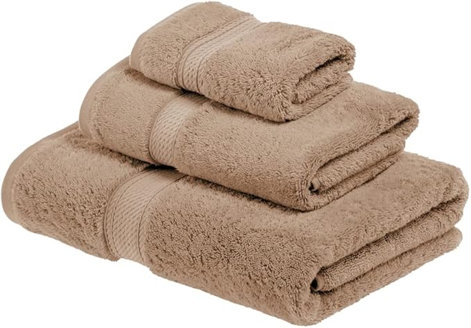 SUPERIOR Egyptian Cotton Ultra Plush & Absorbent, 3 Piece Set, Latte | Quick Dry, Soft Luxury Towel Set, Bath Essentials, Guest Bath, Spa, 1 Bath, 1 Hand, 1 Face Towels, Madeline Towels