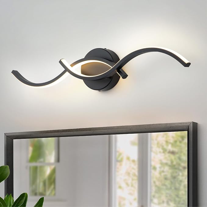 EDISLIVE 24 Inch Black LED Vanity Light, 15W Dimmable Modern Wall Sconce, 3000K Warm White Linear Fixture with Acrylic Strip Shade for Bathroom Mirror Bedroom Makeup