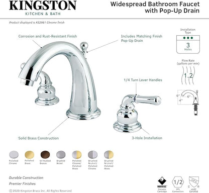 Kingston Brass KS2964 Naples Widespread Lavatory Faucet, Polished Chrome and Polished Brass, 8-Inch Adjustable Center