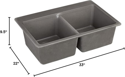 Signature Hardware 447672 Totten 33" Drop In or Undermount 50/50 Double Basin Granite Composite Kitchen Sink | Drop In / Undermount, Granite Composite, Black - White