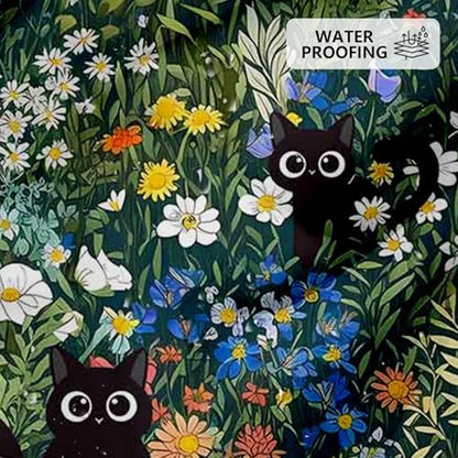 APROPHIC Cat Shower Curtain, Boho Modern Cute Girly Bathroom Curtain, Black Cartoon Cat Colorful Flowers Curtain Set, Waterproof Bathroom Home Decor Set with Hooks, 72X72 Inches