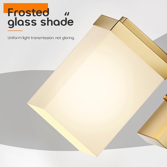 Vanity Lighting Fixture with White Frosted Glass, Gold Bathroom Wall Lamp Over Mirror, Wall Sconce for Living Room Kitchen Washroom Porch T003GD-L1