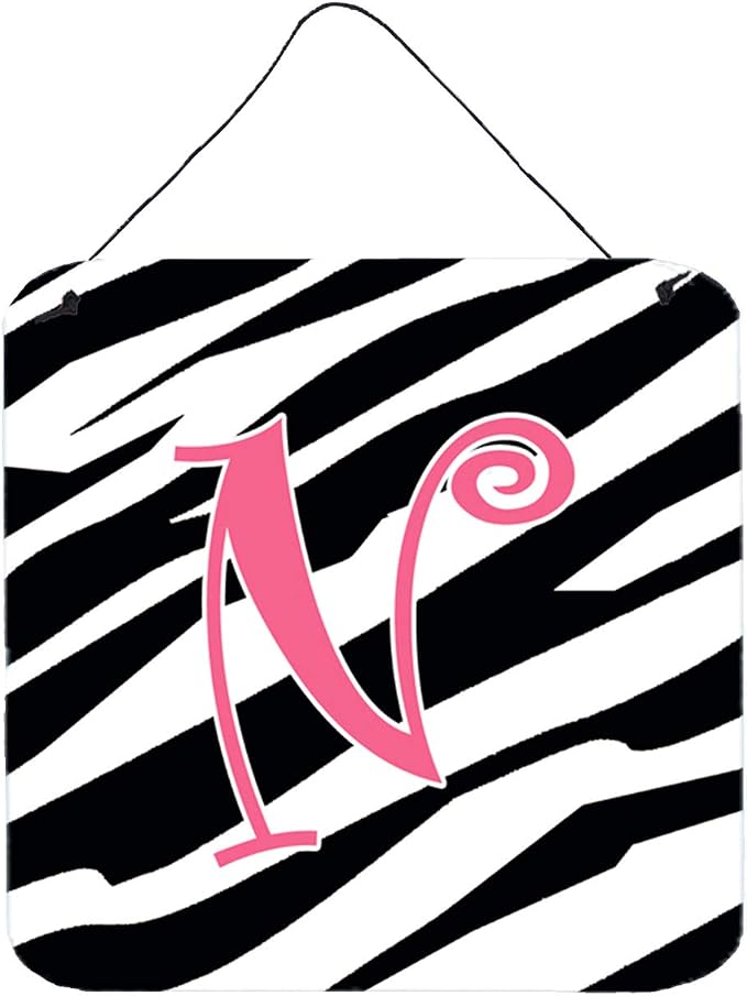 Caroline's Treasures CJ1037-NDS66 Letter N Initial Zebra Stripe and Pink Wall or Door Hanging Prints Aluminum Metal Sign Kitchen Wall Bar Bathroom Plaque Home Decor, 6x6, Multicolor