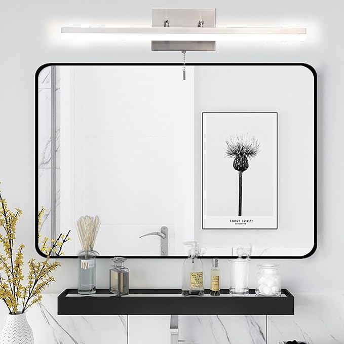 COTULIN 24-Inch Modern Brushed Nickel Bathroom Light Fixture - 180° Rotatable LED Chrome Vanity Light Bar for Over-Mirror Use, 12W Bathroom Sconce Wall Lighting with Switch on/Off