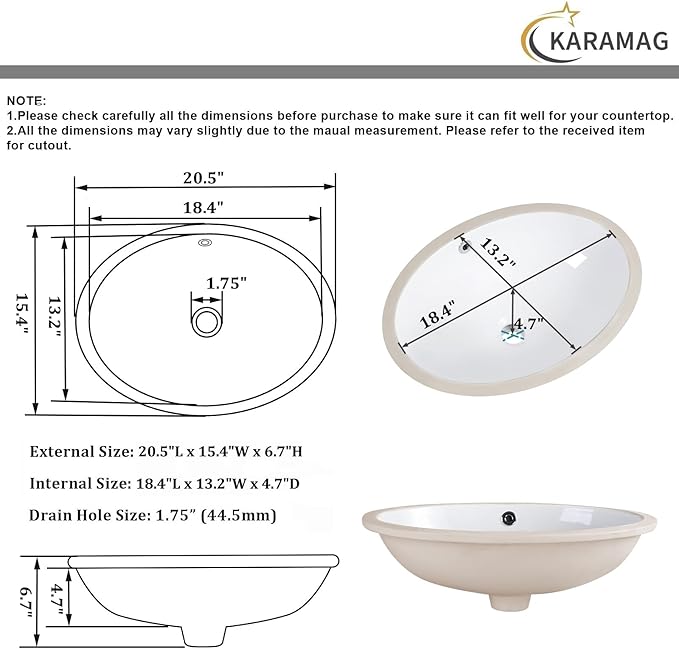 20.5 Inch Undermount Bathroom Sink Oval Undermount Sink White Ceramic Under Counter Bathroom Sinks with Overflow (20.5"x15.4")