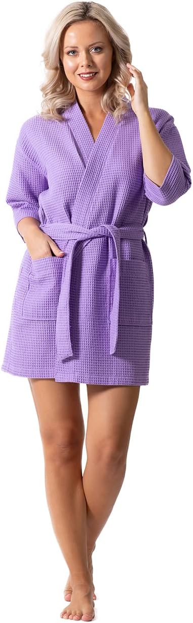 Lightweight Waffle Knit Bath, Spa & Bridesmaids Kimono Short Robes for Women - Quick Dry & Soft