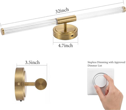 URSOLA 32" Modern LED Bathroom Light Fixtures, Golden 3CCT Dimmable Bathroom Vanity Light Over Mirror, Bathroom Vanity Bath Bar Lights with 360° Removable Acrylic Light Tube