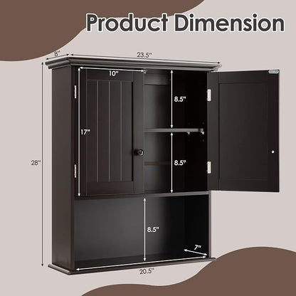 Tangkula Wall Mount Bathroom Cabinet Wooden Medicine Cabinet Storage Organizer with 2-Doors and 1-Shelf Cottage Collection Wall Cabinet (Espresso)