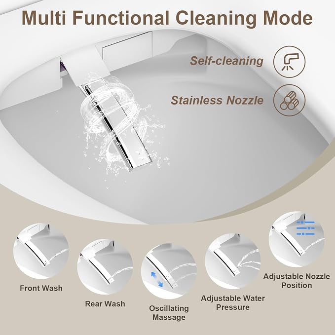 LOUPUSUO Electric Bidet Toilet Seat with Instant Warm Water Elongated | Heated Toilet Seat with Soft Closed Lid,Multiple Cleaning Modes,Warm Air Dryer,Soft Closed Lid, Saved User Settings