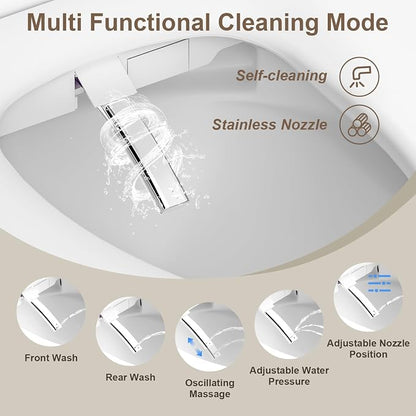 LOUPUSUO Electric Bidet Toilet Seat with Instant Warm Water Elongated | Heated Toilet Seat with Soft Closed Lid,Multiple Cleaning Modes,Warm Air Dryer,Soft Closed Lid, Saved User Settings