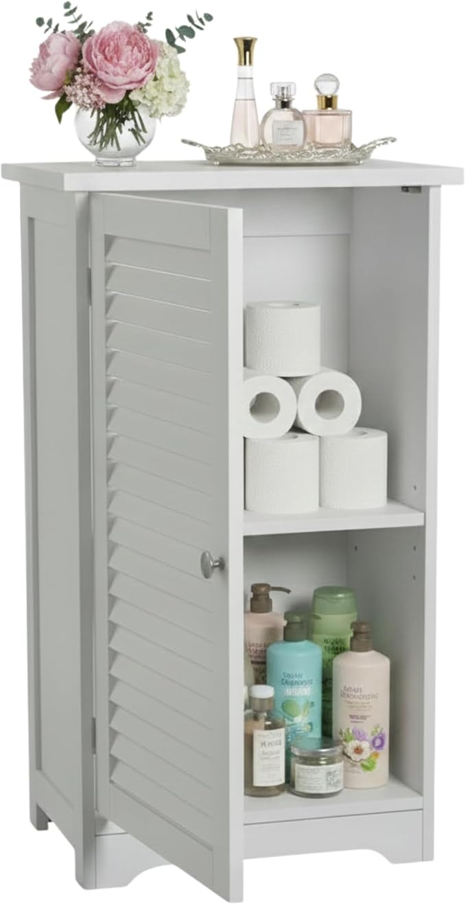 Lavish Home Bathroom Cabinet - Freestanding Storage Organizer for Towels or Laundry Room - Adjustable Shelf and Shutter Style Door (White)