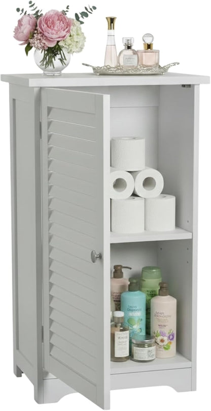 Lavish Home Bathroom Cabinet - Freestanding Storage Organizer for Towels or Laundry Room - Adjustable Shelf and Shutter Style Door (White)