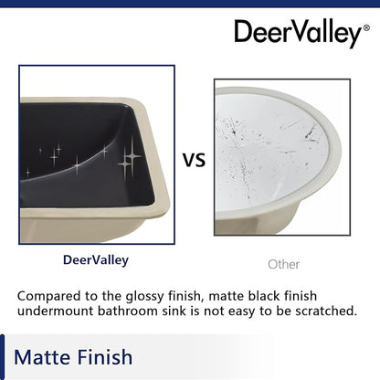 DeerValley DV-1U0086 Ally Undermount Bathroom Sink 21'' x 15'' Rectangular Bathroom Undermount Sink Vitreous China Bathroom Sink with Overflow, Matte Black